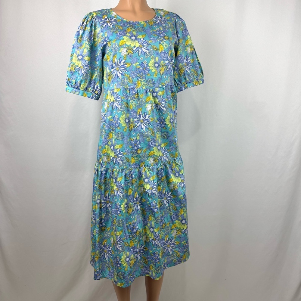 Modcloth Sz S High Tea High Time Midi Dress Cottagecore Boho Sea Blue Floral NEW